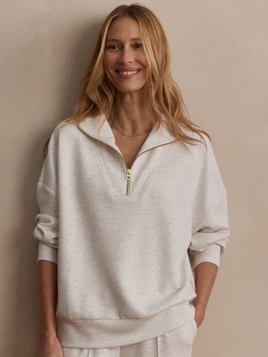 Varley Tops - Varley Hawley Half-Zip Sweat -  Ivory Marl
